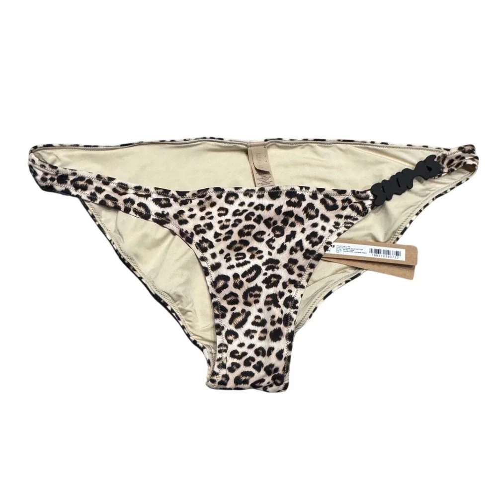 RARE‎ SKIMS Signature Swim Logo Hardware Bikini Bottom Champagne Leopard L NWT